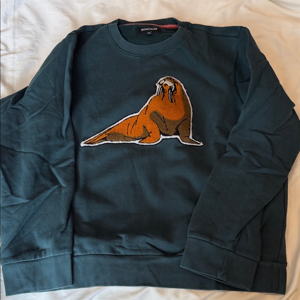 Bonobos Dark Teal Sweatshirt with Walrus Motif
